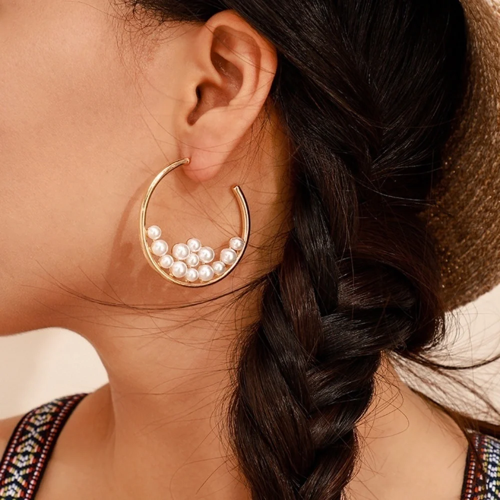 *AURORA* Gold x Peal Cluster Hoop Fashion Earrings